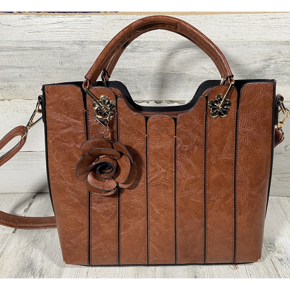 Rofozzi Faux Vegan Leather Bag Top Handles & Cross Body Strap Women's Purse EUC